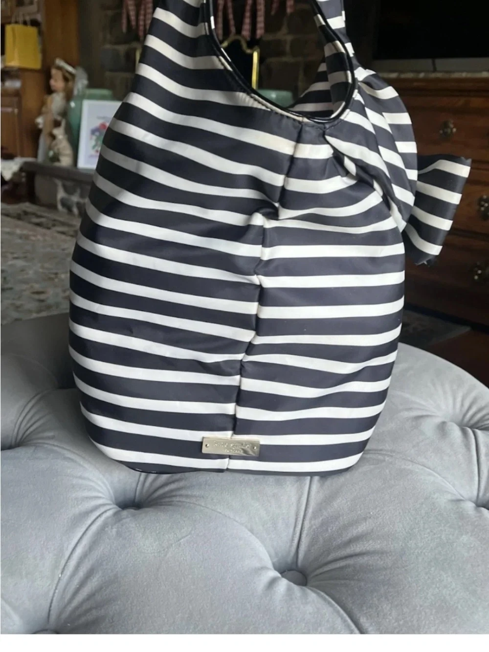 kate spade Black & White Striped Bow Handbag/Tote